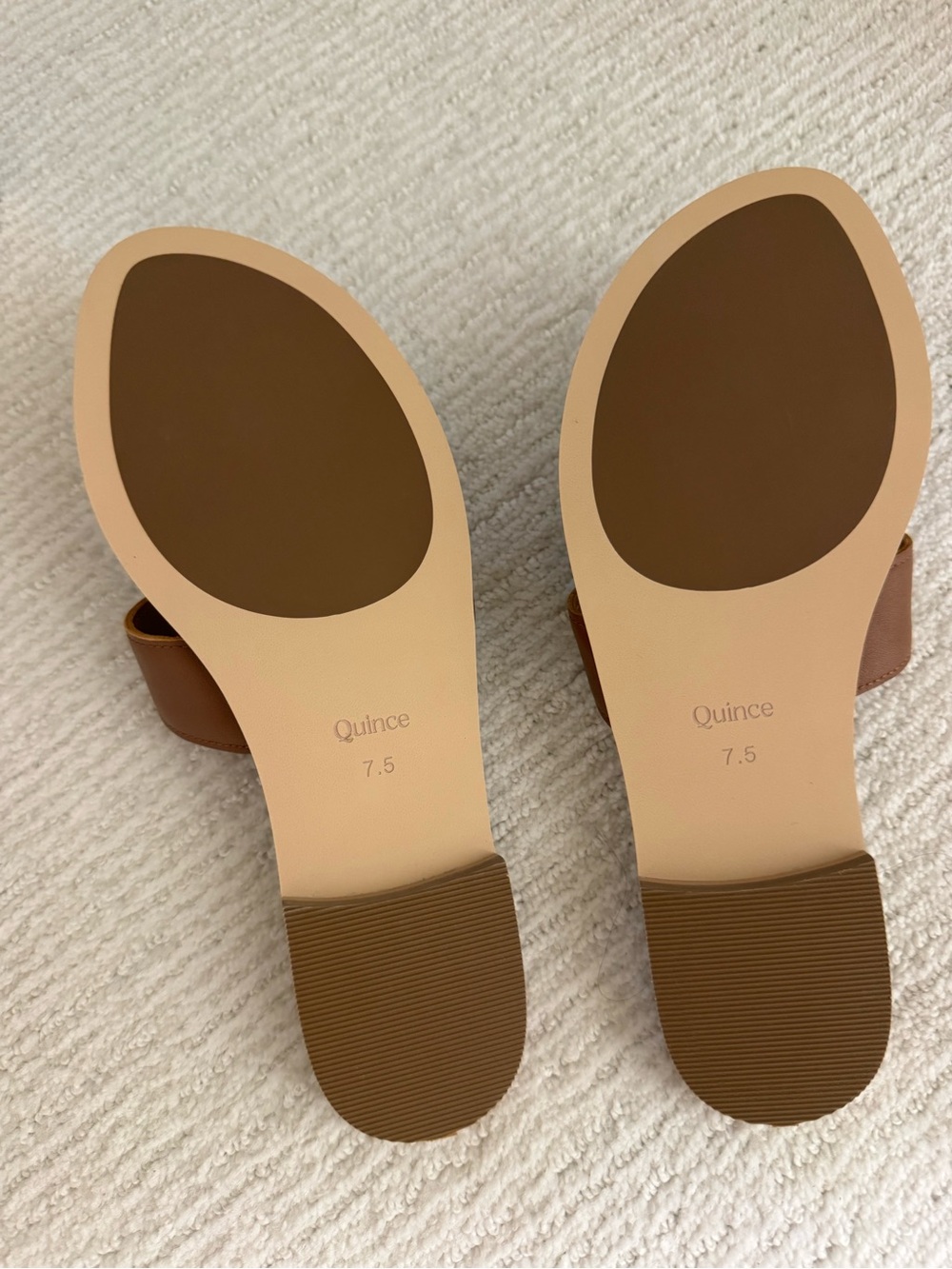 Quince Women's Brown Slide Sandals 7.5 Italian leather cutout cognac New in Box - Picture 2 of 4